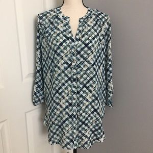 NUE OPTIONS Watercolor Houndstooth Tunic Blouse